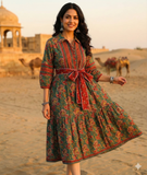 Pure Cotton Jaipuri Floral Print Midi Dress