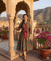 Pure Cotton Jaipuri Floral Print Midi Dress