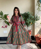 Pure Cotton Jaipuri Floral Print Midi Dress