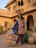 Navy Blue Floral Kurta Pant Set with Dupatta
