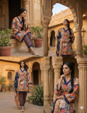 Navy Blue Floral Kurta Pant Set with Dupatta
