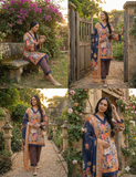 Navy Blue Floral Kurta Pant Set with Dupatta