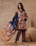 Navy Blue Floral Kurta Pant Set with Dupatta