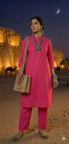 Bright Pink Polka Dot Kurta and Pant Set