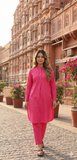 Bright Pink Polka Dot Kurta and Pant Set
