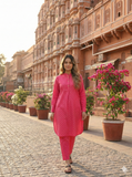 Bright Pink Polka Dot Kurta and Pant Set