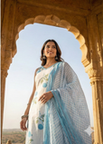 Jaipuri Pure Cotton Blue White Floral Suit Set