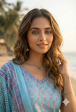 Jaipuri Pure Cotton Blue Suit Set