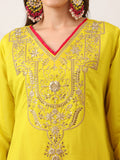 Party Wear Handwork Yellow with Pink Cord-Set for Women | Trending Cord- Set