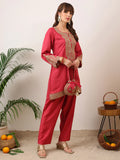 Party Wear Handwork Wine Pink Cord-Set for Women | Trending Cord- Set