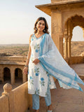 Jaipuri Pure Cotton Blue White Floral Suit Set