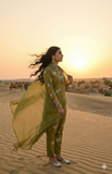 Olive Green Bird Print Kurta Pant Dupatta Set | Women's Ethnic Wear