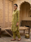 Olive Green Bird Print Kurta Pant Dupatta Set | Women's Ethnic Wear