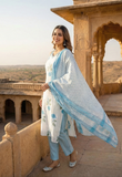 Jaipuri Pure Cotton Blue White Floral Suit Set