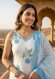 Jaipuri Pure Cotton Blue White Floral Suit Set