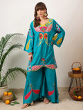 Party Wear Handwork Neon Blue Cord-Set for Women | Trending Cord- Set